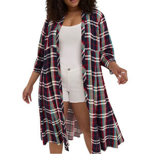 Torrid (4) Red & Blue Challis Plaid Maxi Kimono